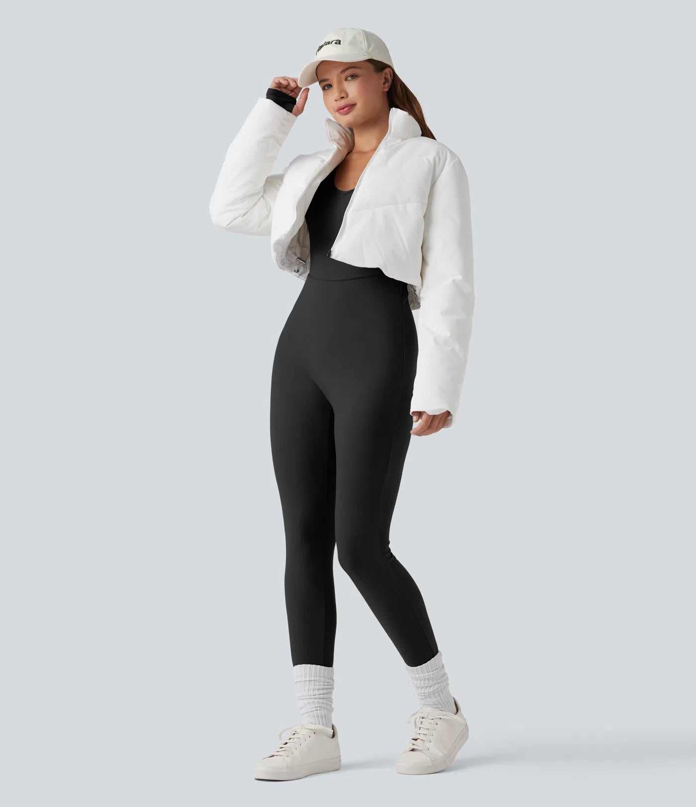 Femora V-neck Long Sleeve Thumb Holes Skinny Casual Warming Jumpsuit-Easy Peezy