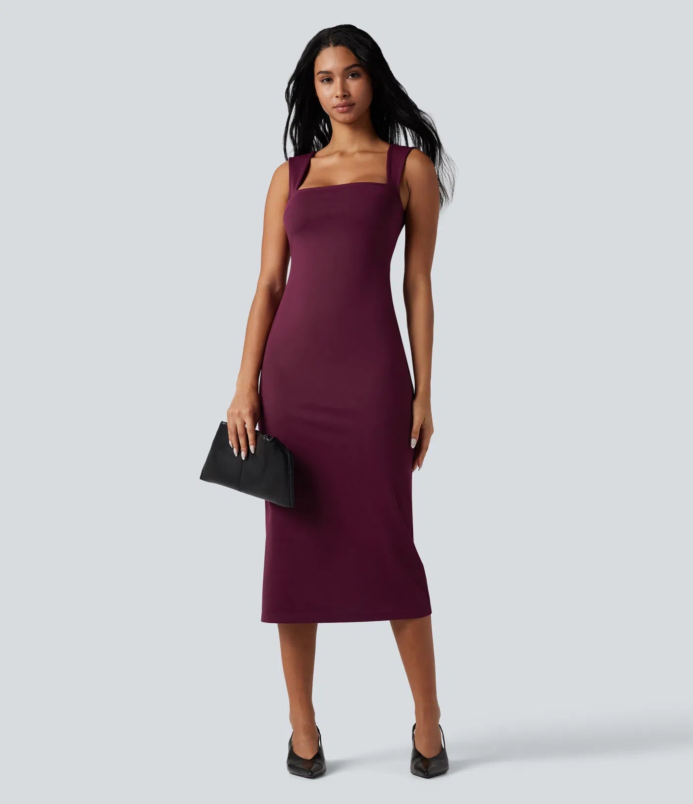 Femora Square Neck Sleeveless Bodycon Midi Casual Dress