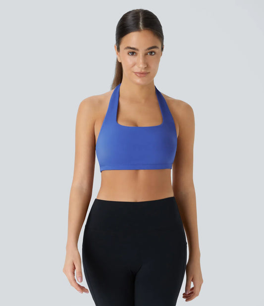 FEMORA Plush Low Support Halter Backless Sports Bra with G-Hook