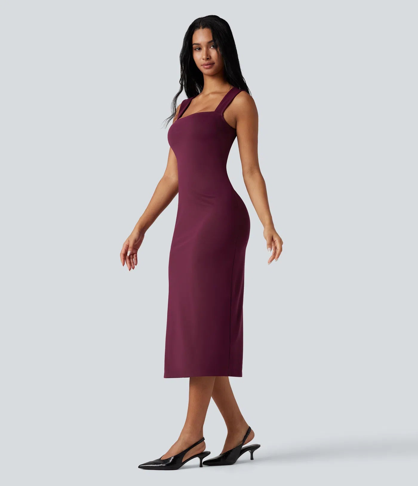 Femora Square Neck Sleeveless Bodycon Midi Casual Dress