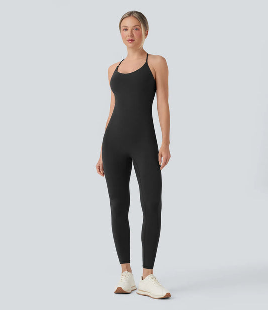 Femora Crisscross Backless Sleeveless Skinny Yoga Jumpsuit