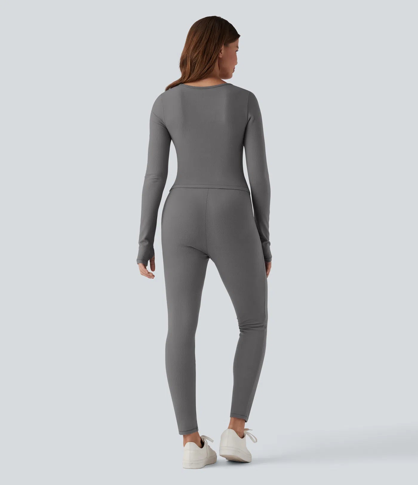 Femora V-neck Long Sleeve Thumb Holes Skinny Casual Warming Jumpsuit-Easy Peezy