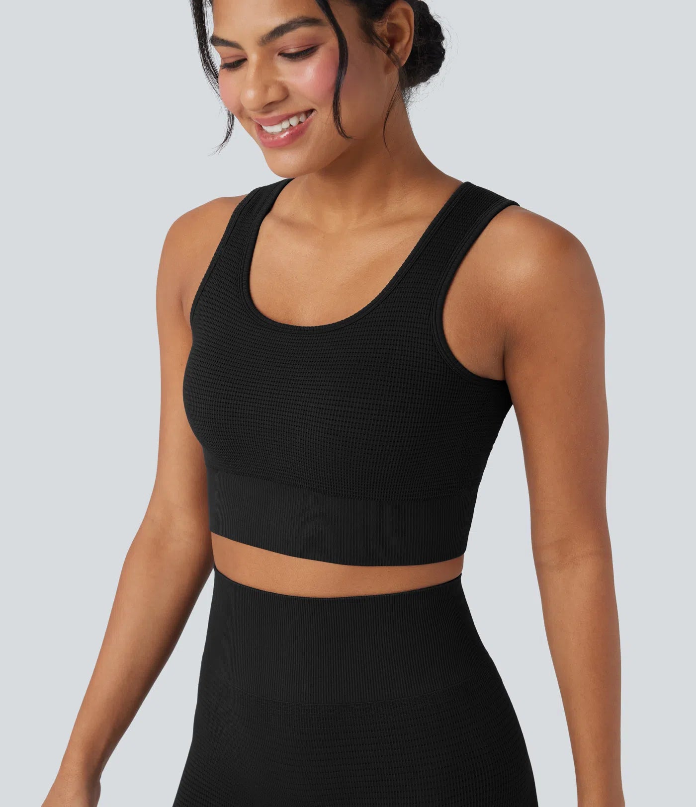 OneForm Seamless Flow Low Support U Neck Cropped Waffle Yoga Sports Bra