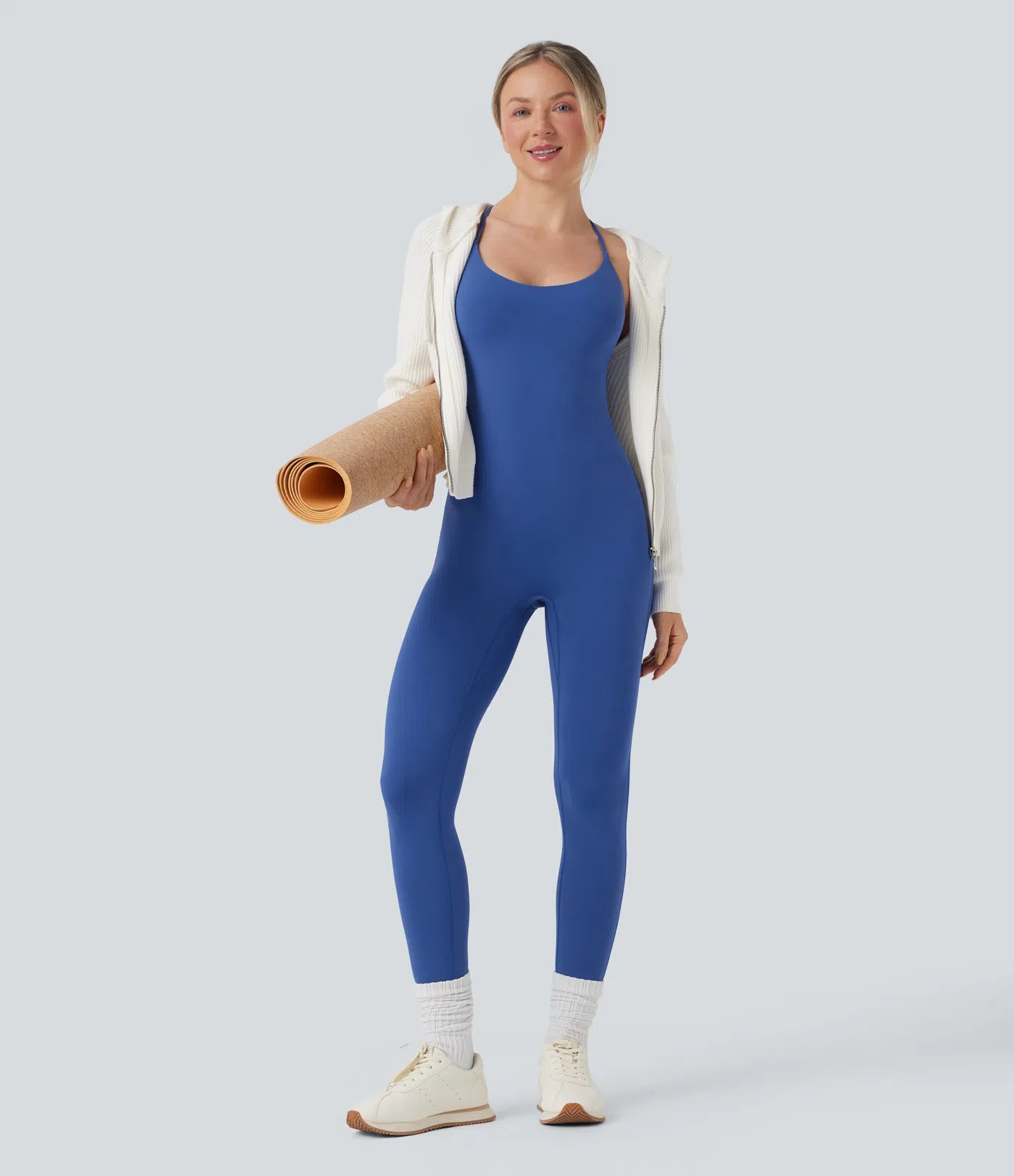 Femora Crisscross Backless Sleeveless Skinny Yoga Jumpsuit