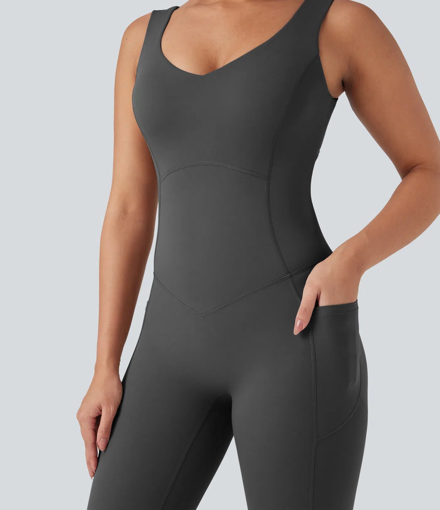 Femora V Neck Butt Lifting Workout Jumpsuit with Pockets