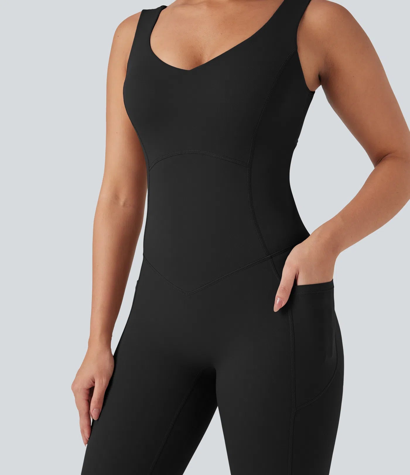 Femora V Neck Butt Lifting Workout Jumpsuit with Pockets