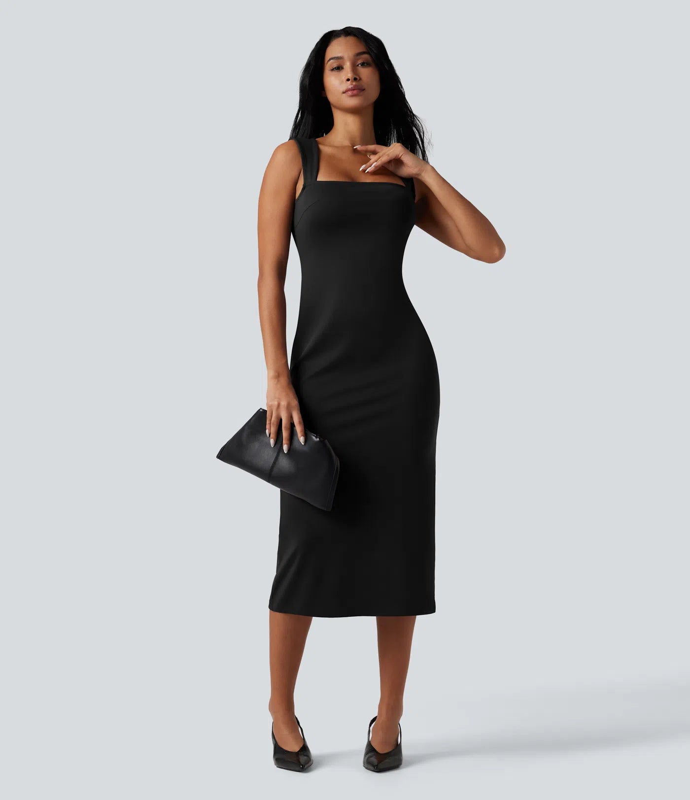 Femora Square Neck Sleeveless Bodycon Midi Casual Dress