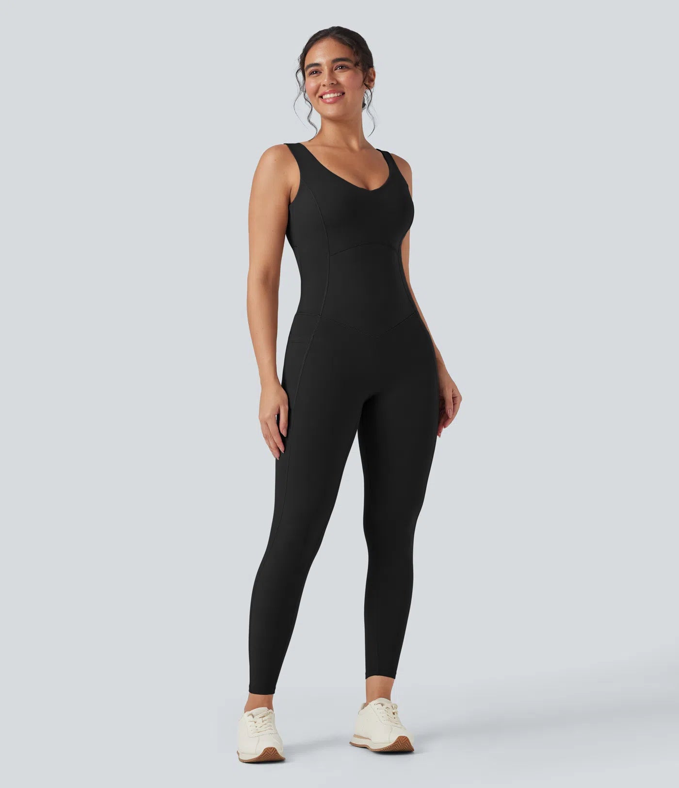 Femora V Neck Butt Lifting Workout Jumpsuit with Pockets