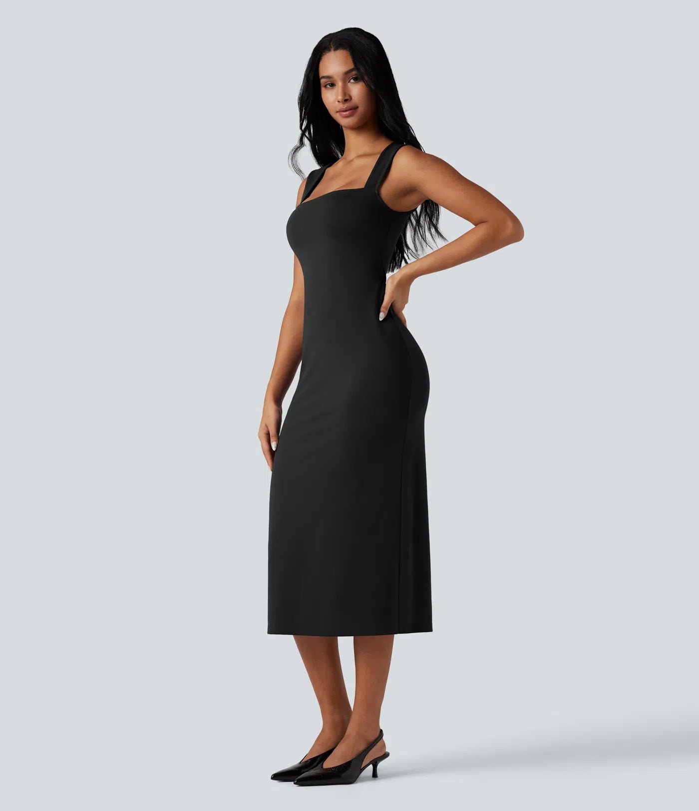 Femora Square Neck Sleeveless Bodycon Midi Casual Dress