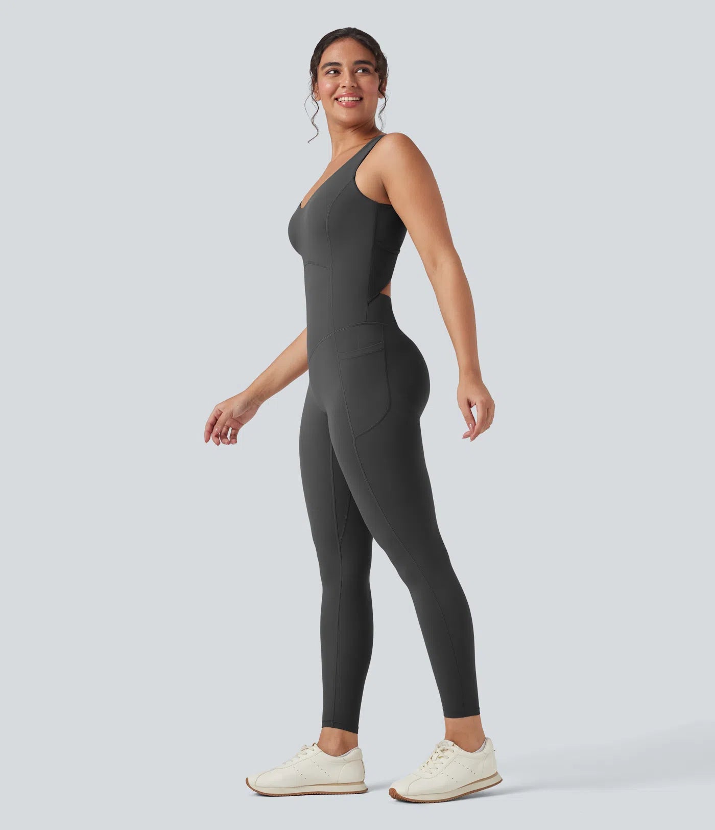 Femora V Neck Butt Lifting Workout Jumpsuit with Pockets