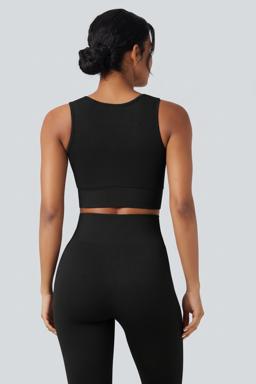 OneForm Seamless Flow Low Support U Neck Cropped Waffle Yoga Sports Bra