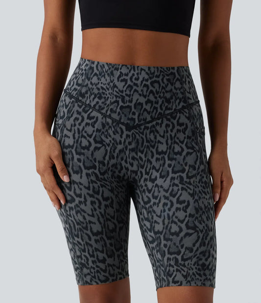 FEMORA leopard print biker shorts high waisted with scrunch butt
